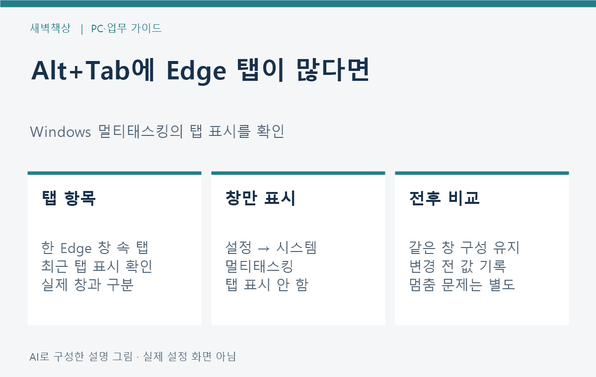 윈도우 11 Alt+Tab: Edge 탭 대신 창만 표시하기