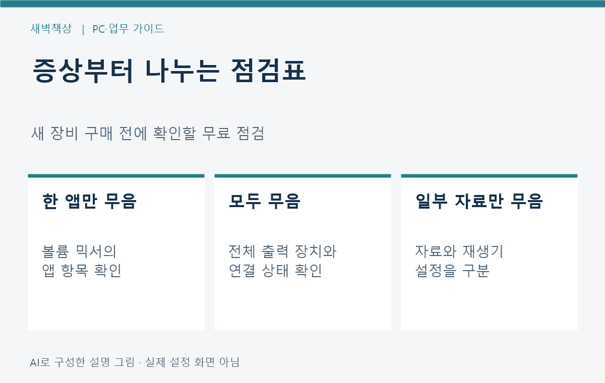 전체 무음과 한 앱 무음을 나누어 확인하는 진단표