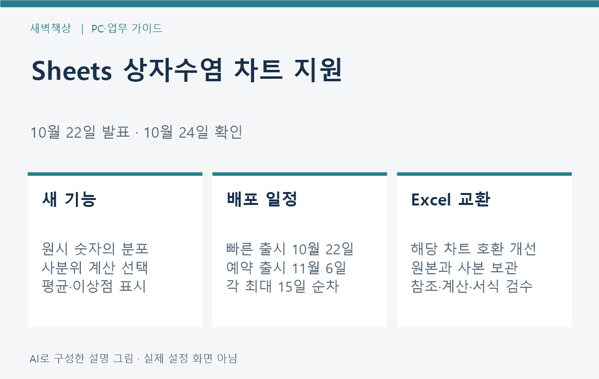 Google Sheets 상자수염 차트 지원: 배포 일정·Excel 교환 확인