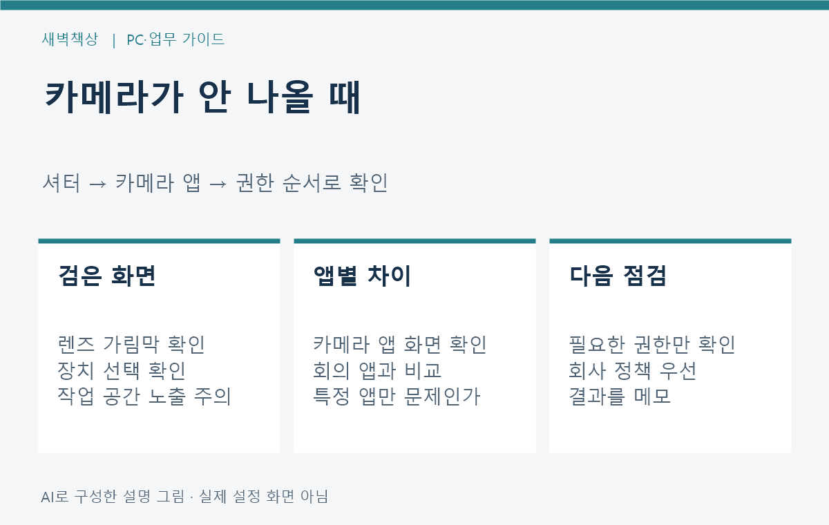 윈도우 11 카메라 안 될 때: 셔터·앱별 화면·접근 권한 확인