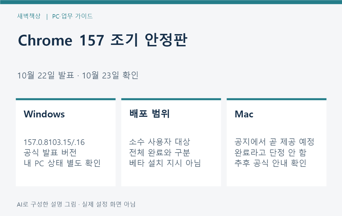 Chrome 157 조기 안정판 공개: 내 PC에 아직 안 보이는 이유