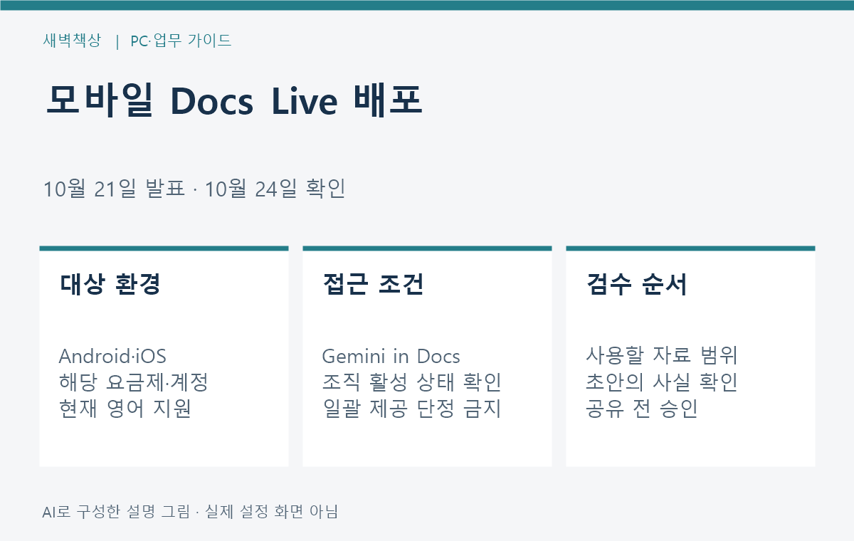 Docs Live 업무용 계정 배포: 모바일·영어 지원 조건 확인