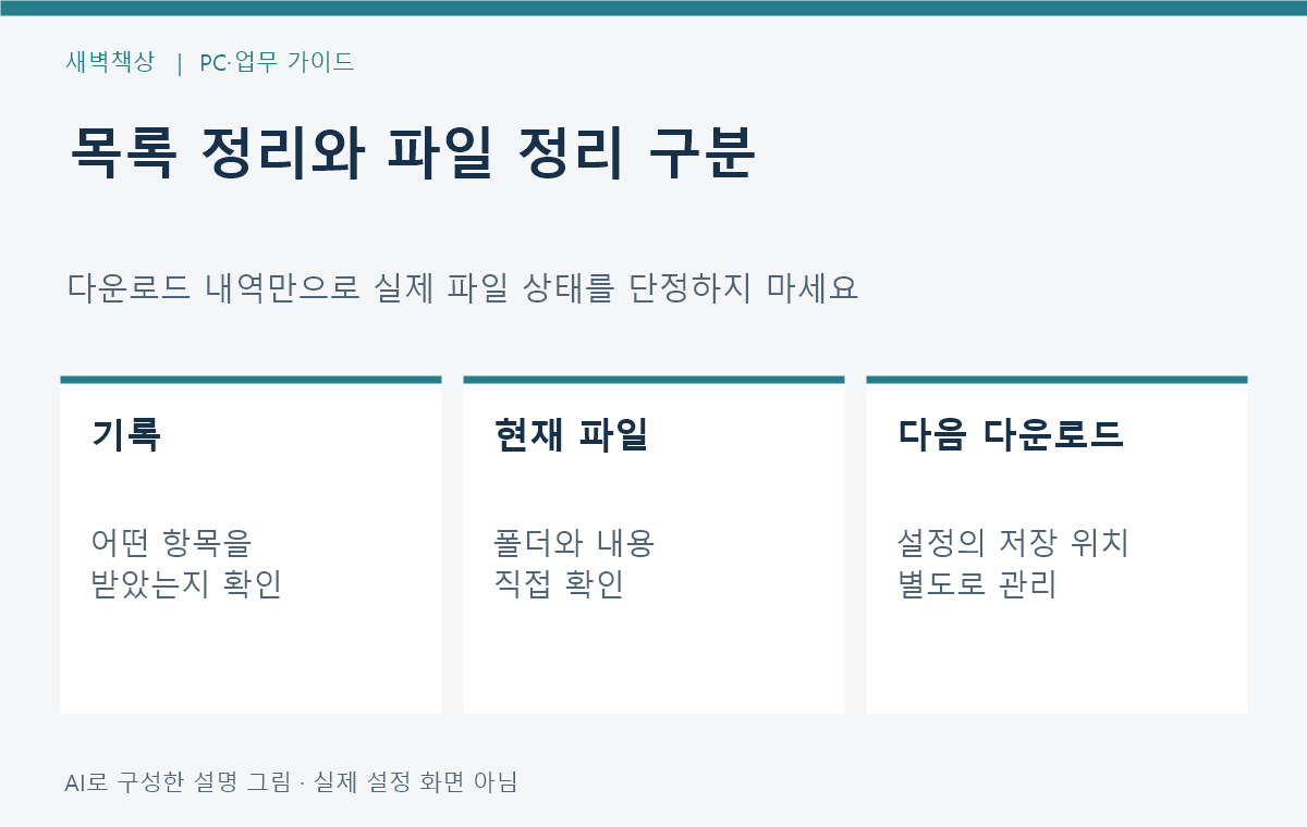 다운로드 기록 실제 파일 첨부 대상과 앞으로의 저장 위치를 구분하는 점검표