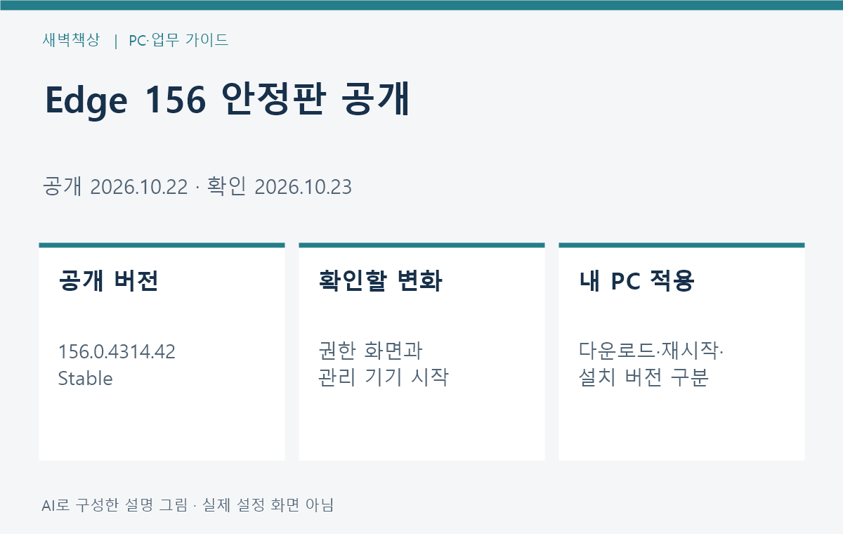 Edge 156 안정판 공개: 권한 화면·자동 실행 변경과 적용 확인