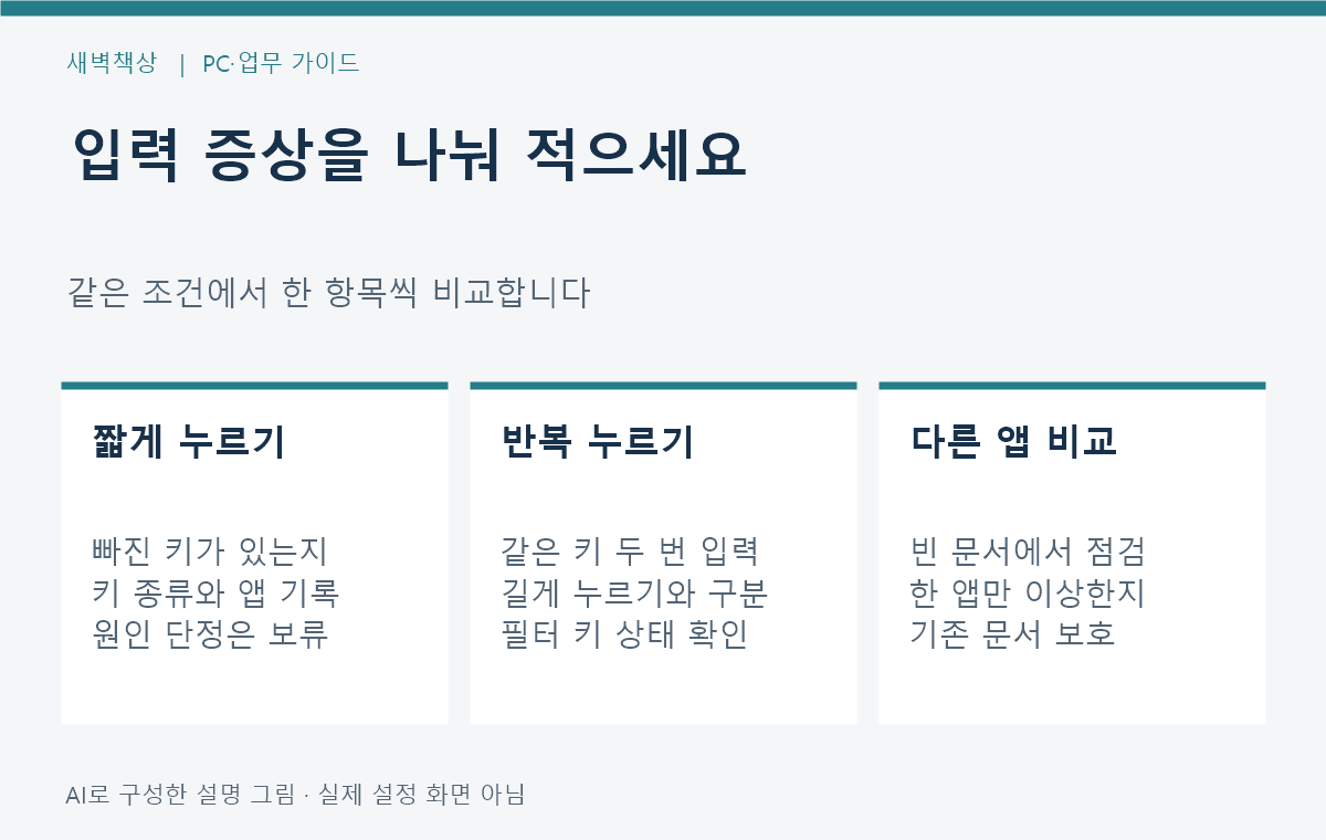 짧게 누르기 반복 누르기 앱별 비교를 나눠 기록하는 키 입력 점검도