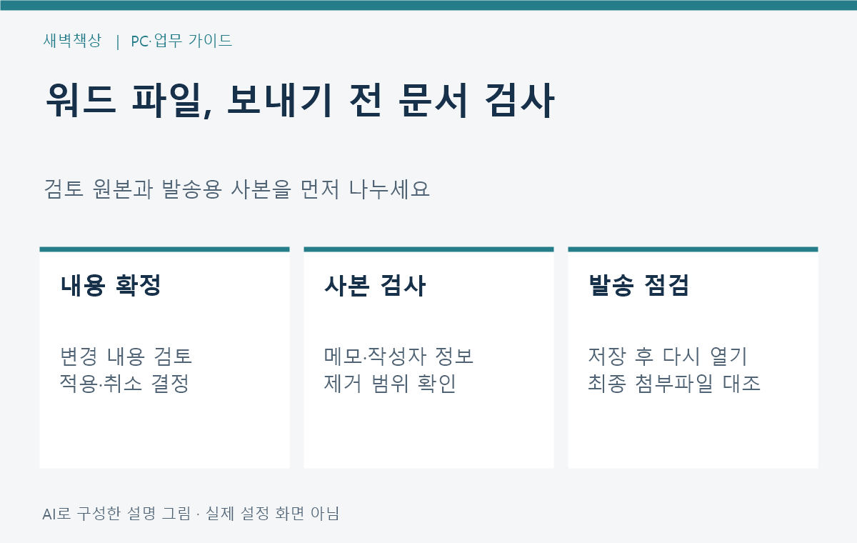 워드 문서 검사: 파일 보내기 전 메모·작성자 정보 확인