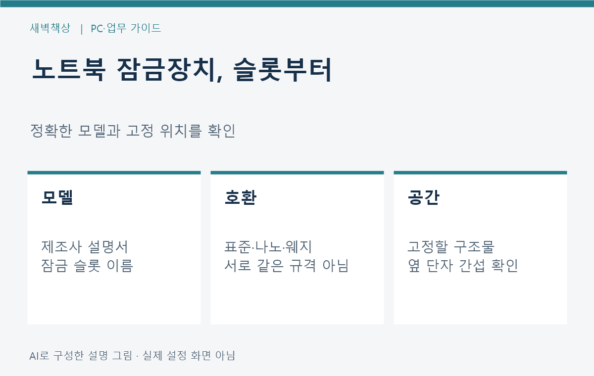 노트북 잠금장치 구매 전: 표준·나노·웨지 슬롯 확인