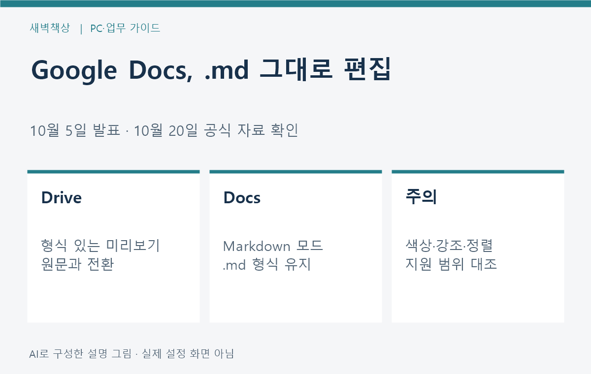 Google Docs 마크다운 직접 편집 지원: .md 유지와 서식 변경 주의