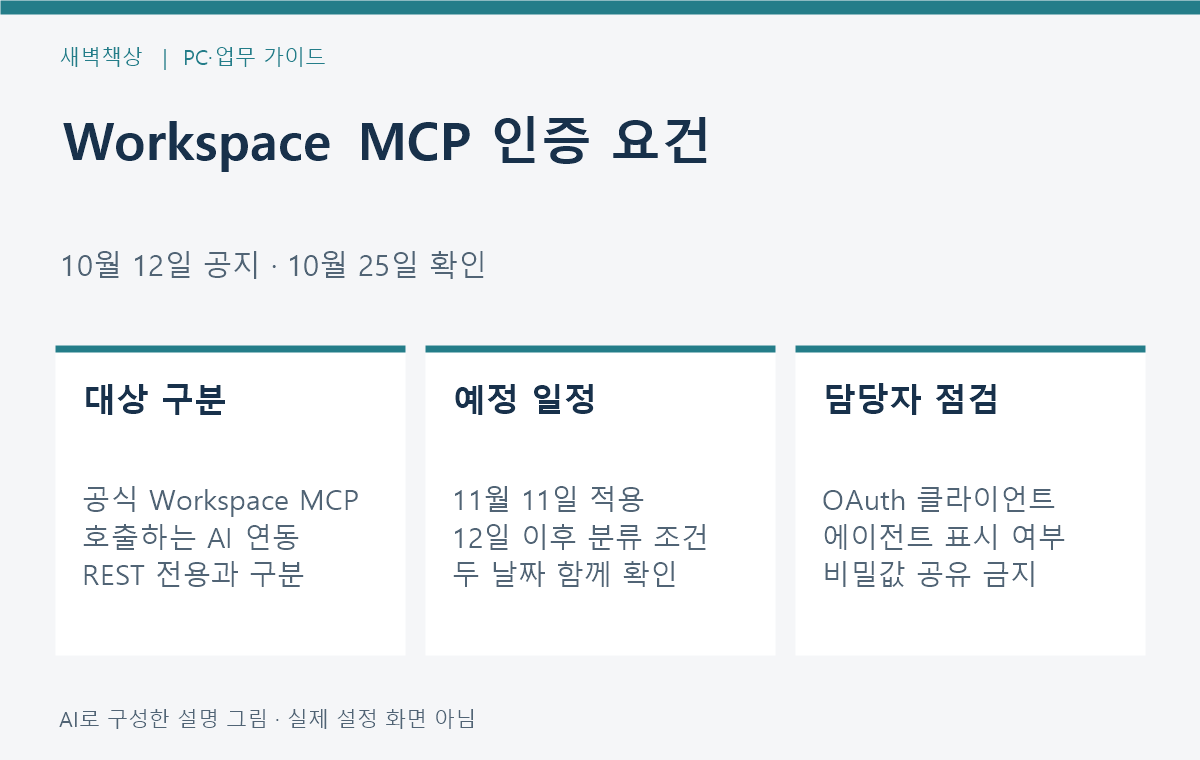 Google Workspace MCP 인증 변경: 11월 11일 전 대상 확인