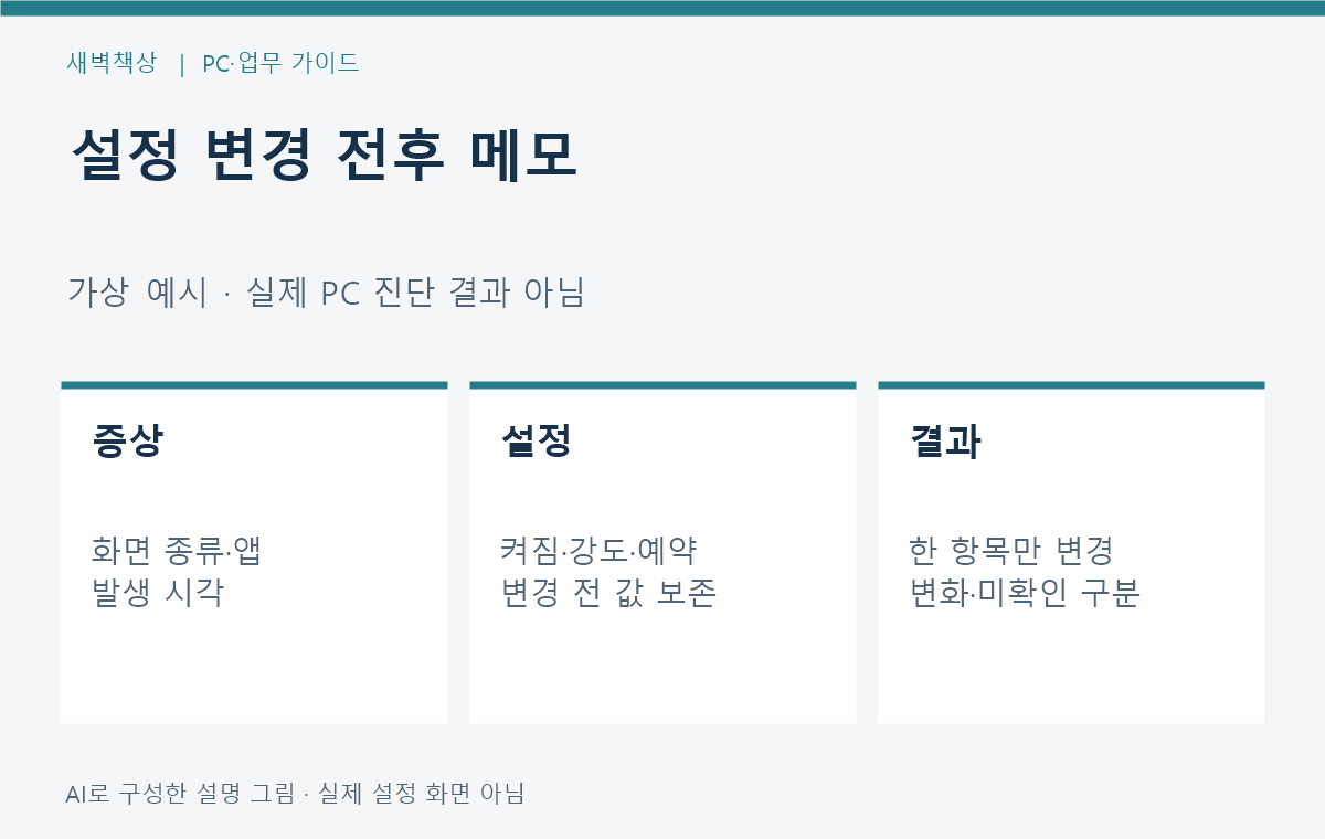 내장 외장 화면 야간 모드 예약과 변경 전후를 적는 가상 점검 메모
