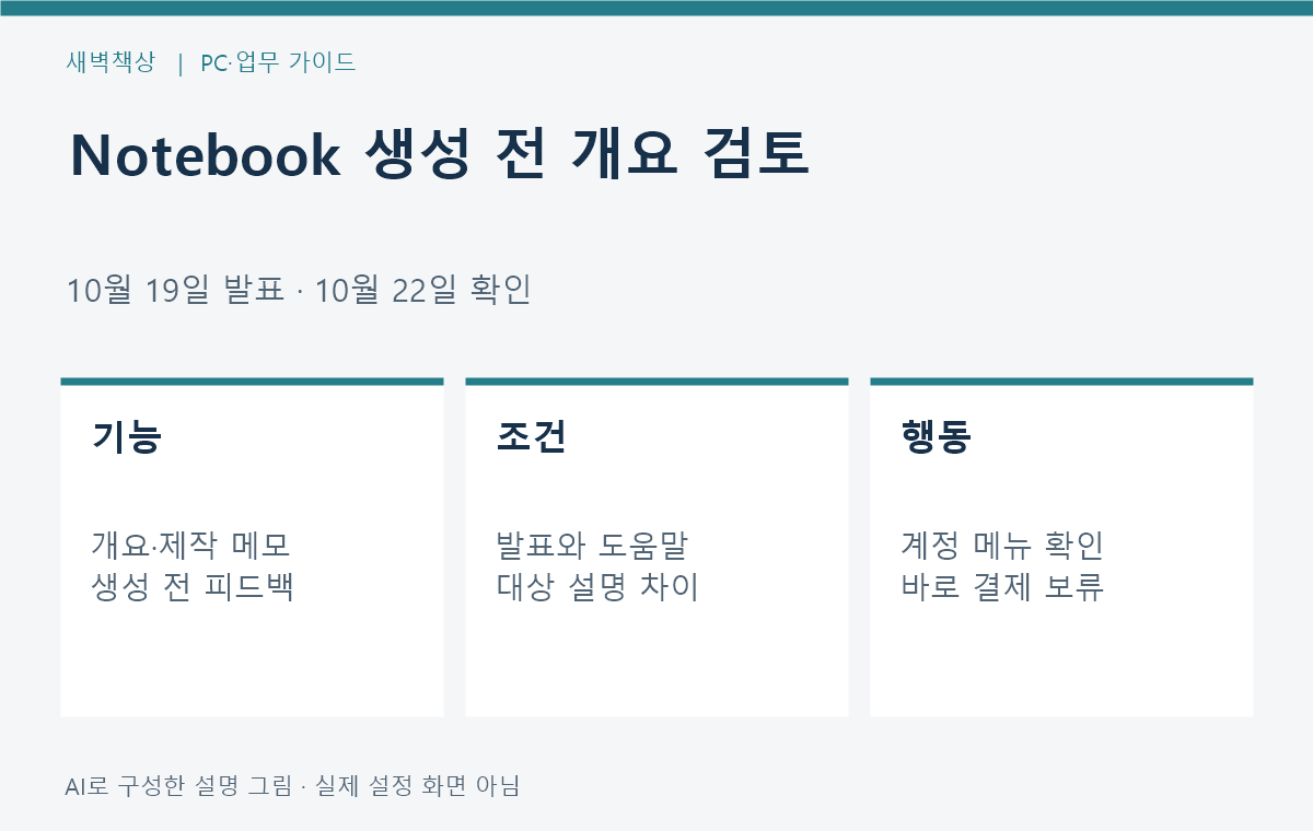 Gemini Notebook 개요 검토 추가: 생성 전 확인과 이용 조건