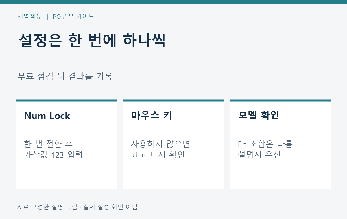 Num Lock과 마우스 키를 순서대로 확인하는 진단표
