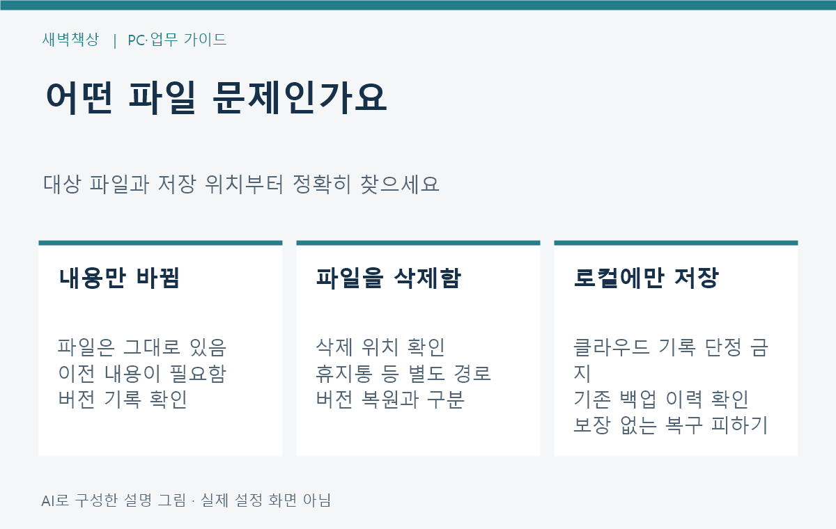 파일 삭제와 내용 변경 및 로컬 저장을 나눠 적절한 확인 경로를 고르는 표