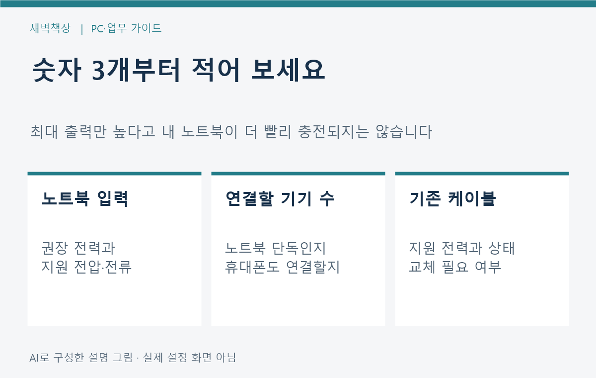 노트북 지원 입력, 동시 연결할 기기 수, 기존 케이블 정격을 확인하는 구매 전 메모