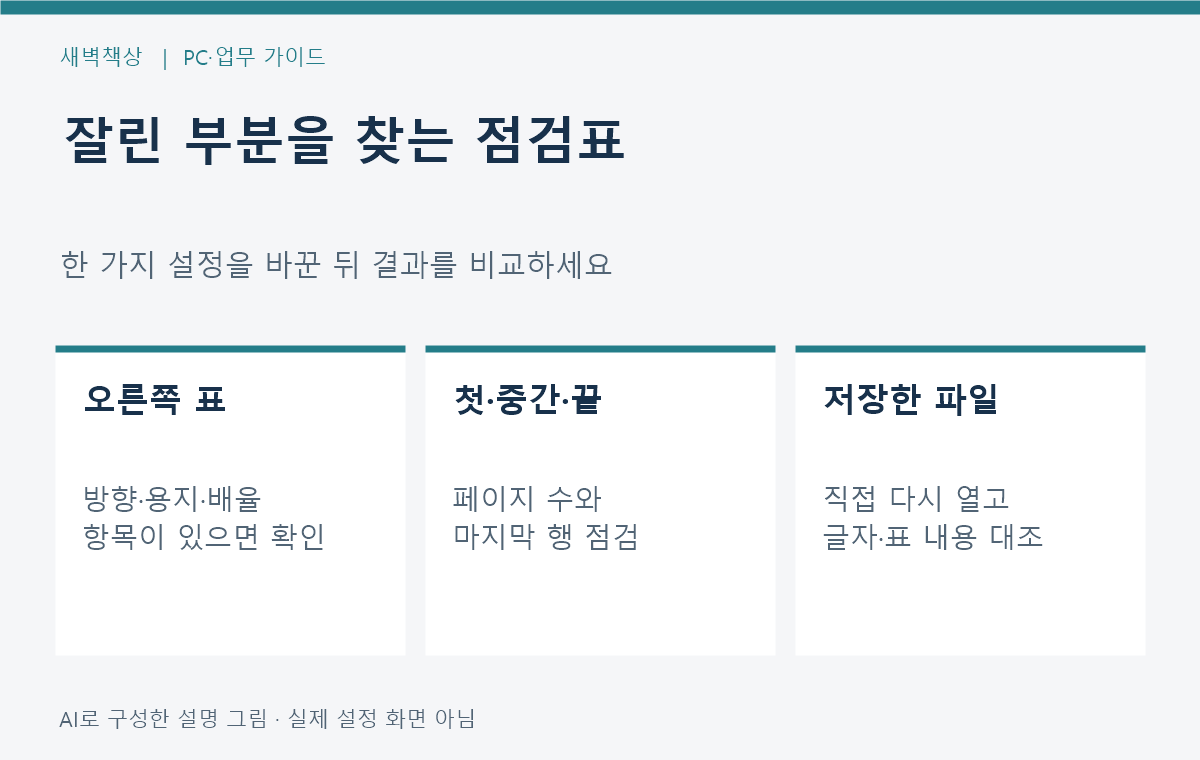 표 오른쪽 열 페이지 범위 저장 결과를 확인하는 점검표