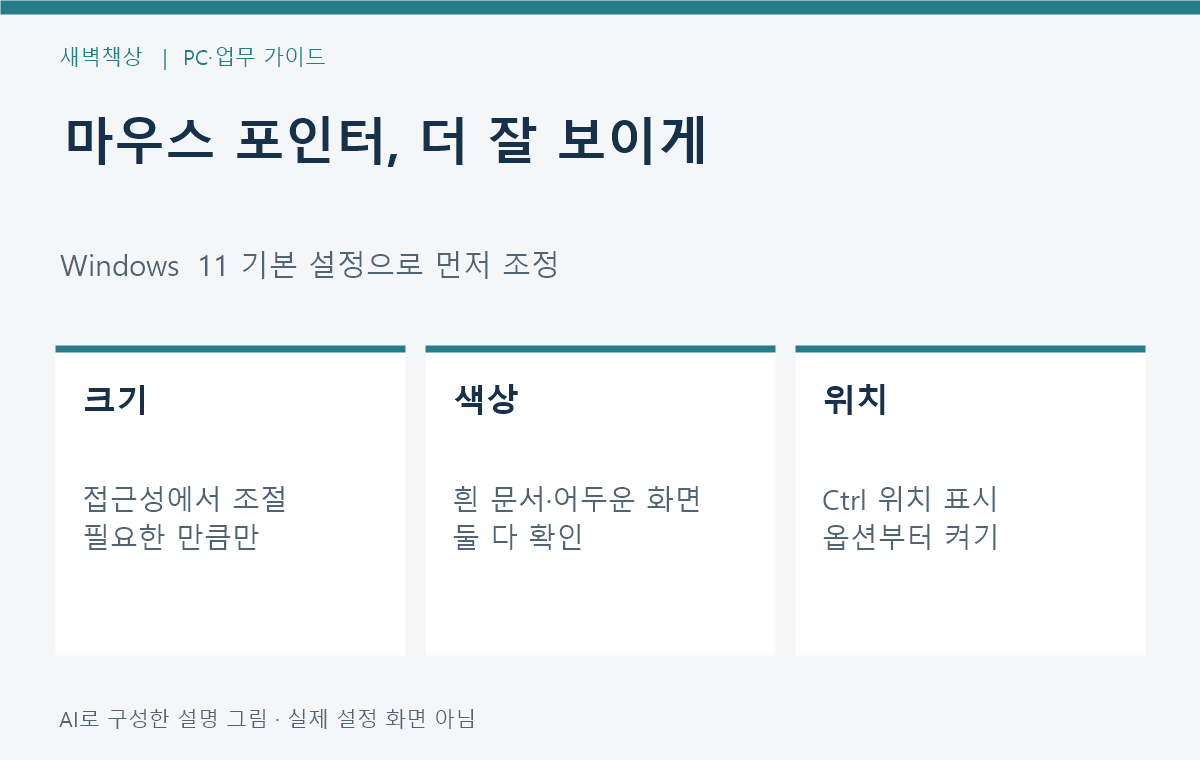 윈도우 11 마우스 포인터 잘 보이게: 크기·색상·Ctrl 위치 표시