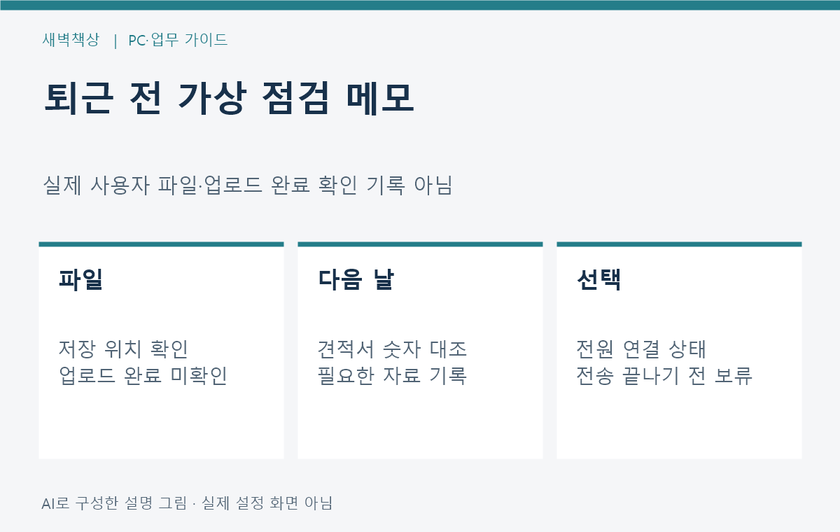저장 위치 진행 작업 다음 날 첫 작업과 선택한 전원 상태를 기록하는 가상 메모