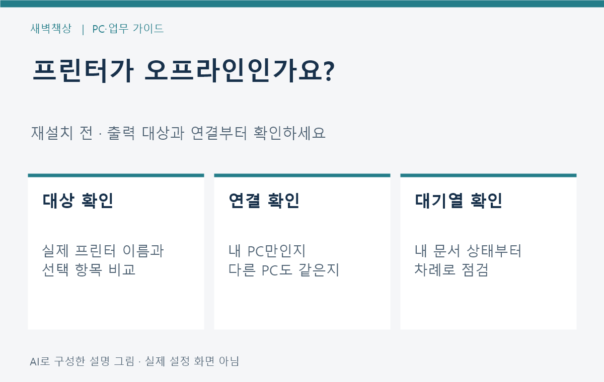 프린터 오프라인 재설치 전 확인