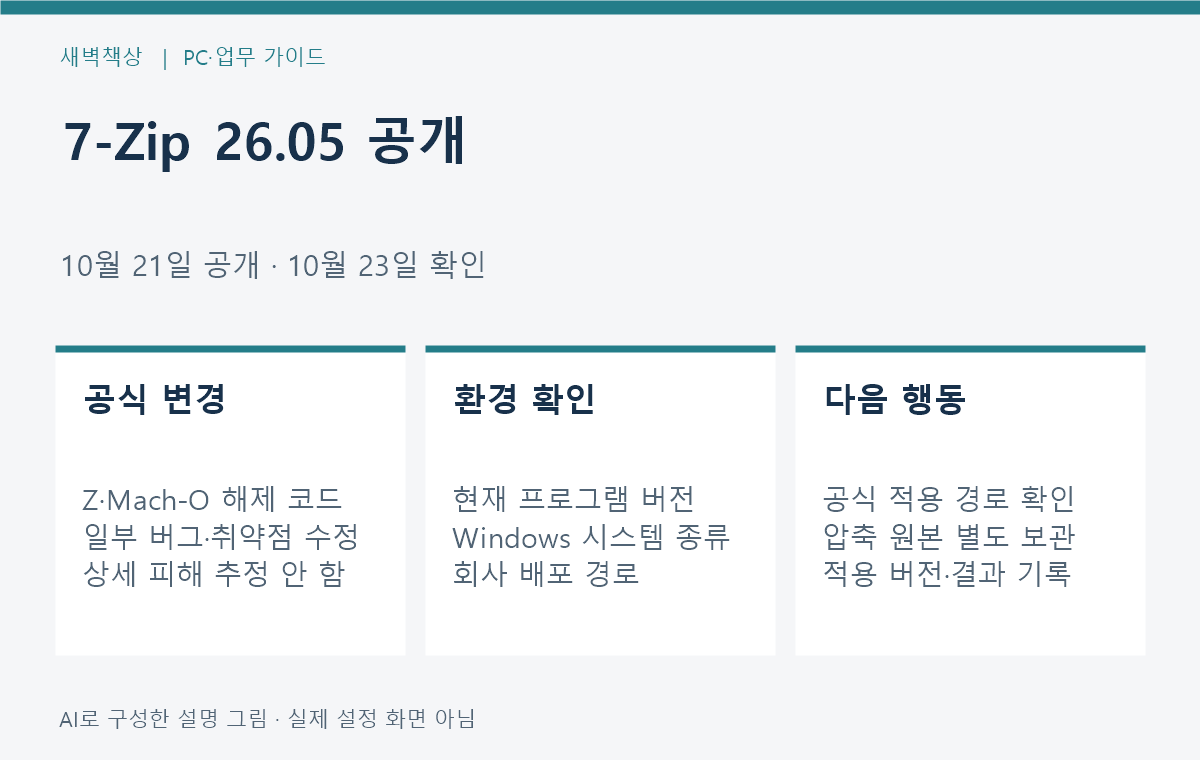 7-Zip 26.05 공개: 변경 범위와 업데이트 전 확인할 것
