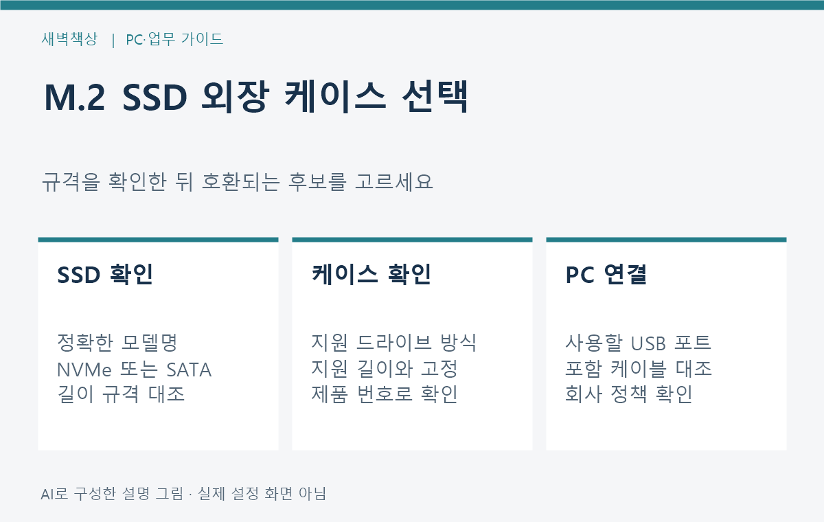 M.2 SSD 외장 케이스 선택: NVMe·SATA·길이 호환 확인