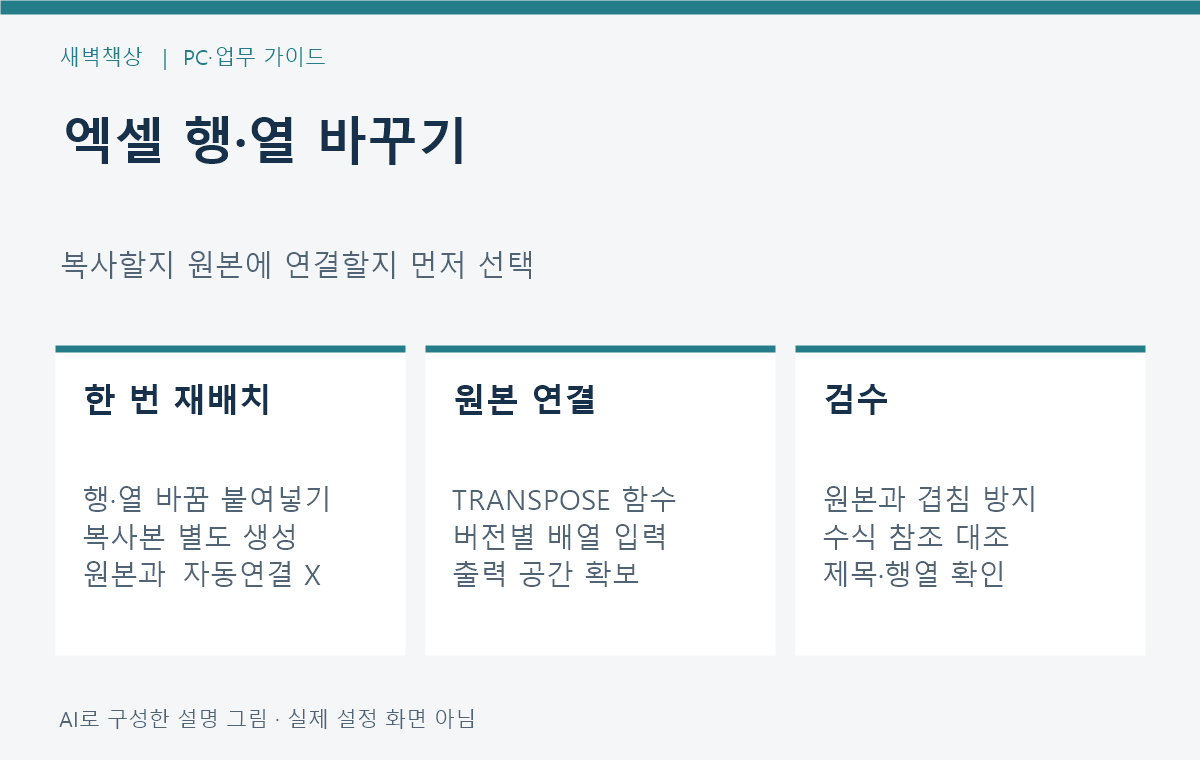 엑셀 행 열 바꾸기: 붙여넣기와 TRANSPOSE 함수 선택