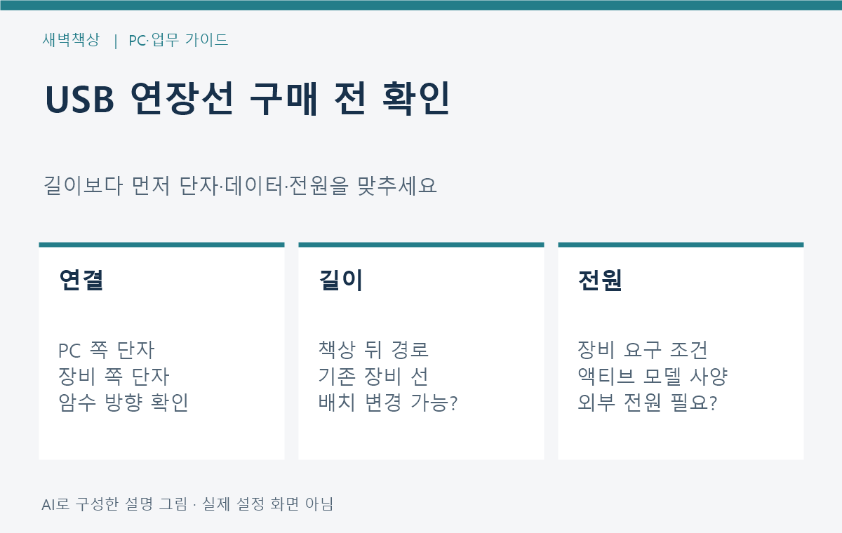 USB 연장선 구매 전: 액티브·길이·전원 확인
