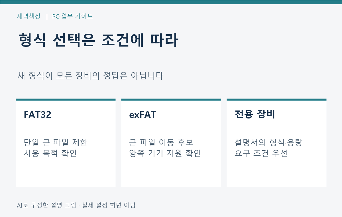 FAT32와 exFAT을 파일 크기와 연결 기기에 따라 고르는 조건