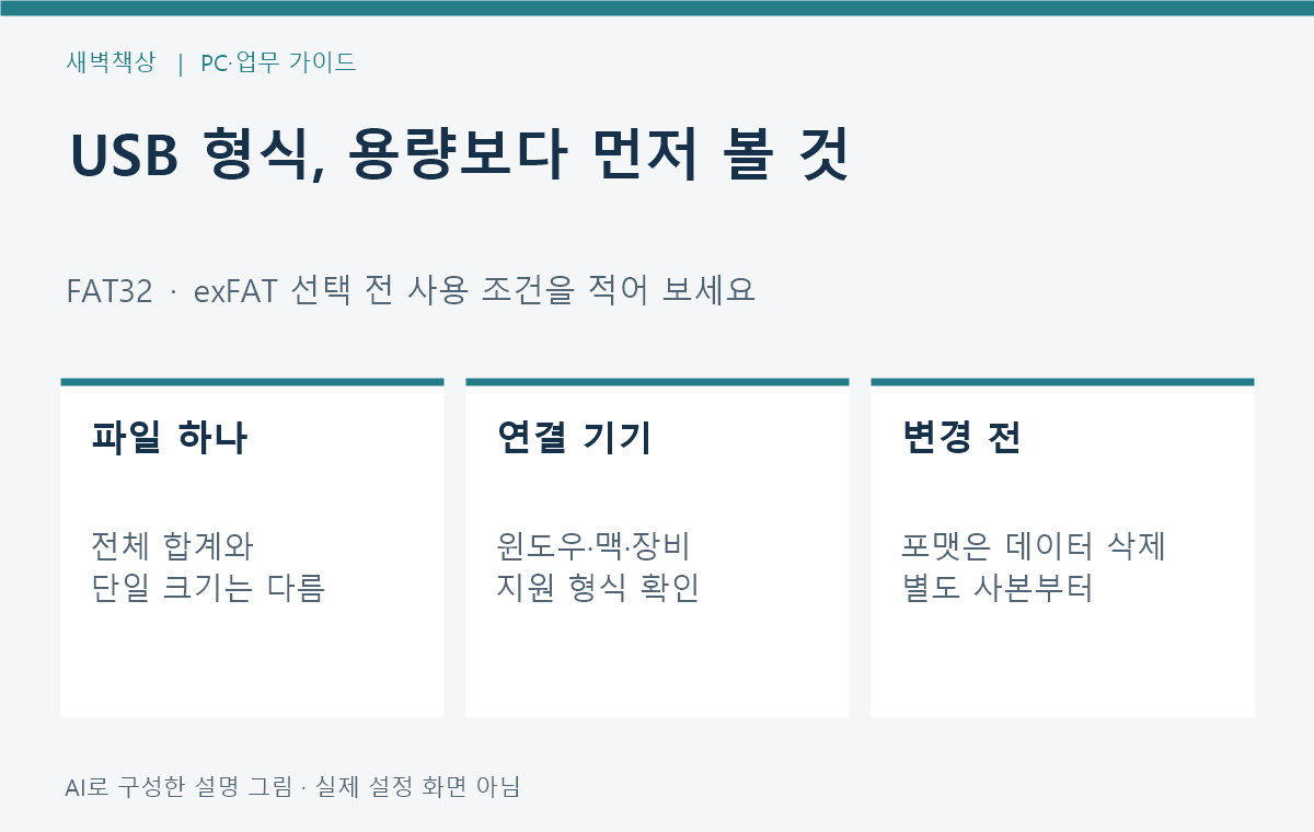 USB 메모리 FAT32 vs exFAT: 큰 파일·윈도우·맥 호환 선택법