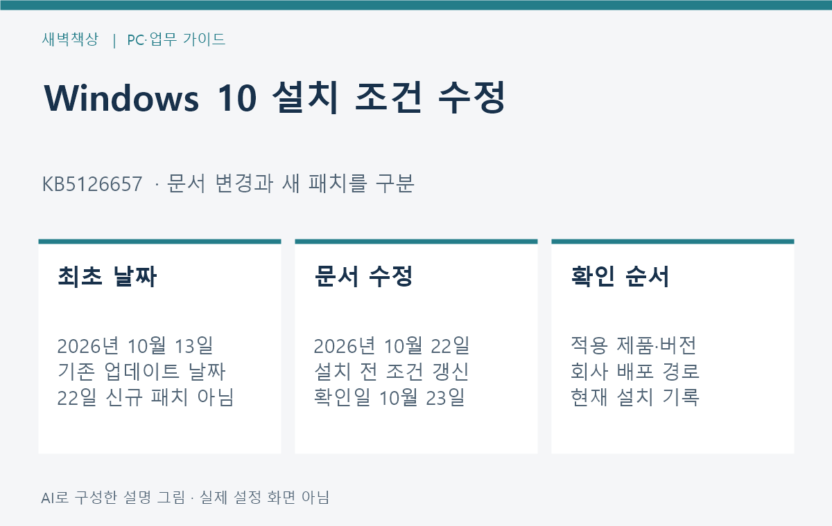 Windows 10 KB5126657 선행 조건 수정: 10월 22일 안내 확인