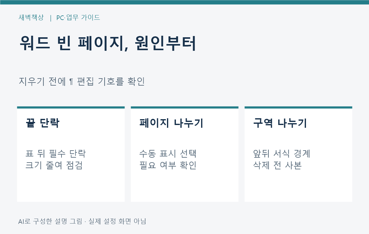 워드 빈 페이지 삭제 안 될 때: 단락·페이지·구역 나누기 구분