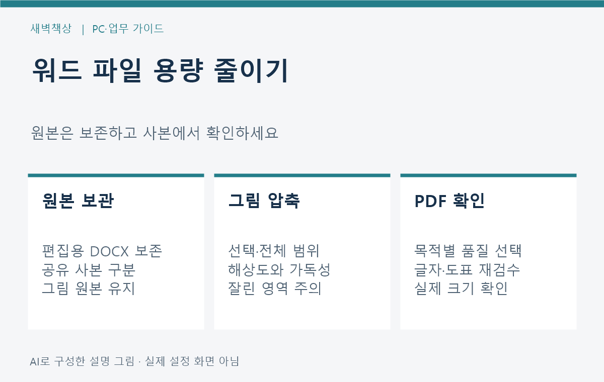 워드 파일 용량 줄이기: 그림 압축과 PDF 보관 전 확인