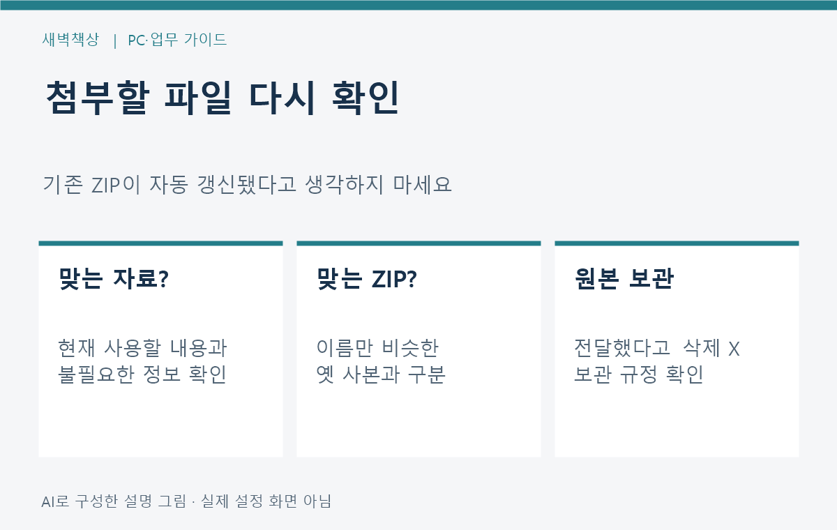 전송할 ZIP과 추출 폴더 및 문서 내용 대조 점검표